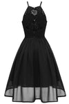 Spaghetti Straps Short Chiffon Black Party Dress