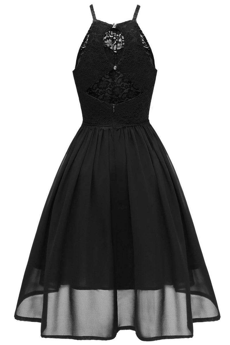 Spaghetti Straps Short Chiffon Black Party Dress