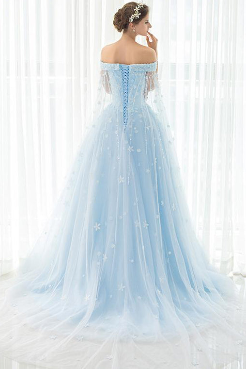Royal Blue Lace Wedding Dresses Off The Shoulder Appliques Sequins