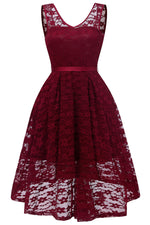 V-Neck Hi-Low Burgundy Party Dress with Ribbon