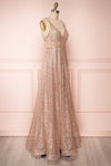 Sparkly Illusion V Neck Rose Gold Long Prom Dress