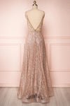 Sparkly Illusion V Neck Rose Gold Long Prom Dress
