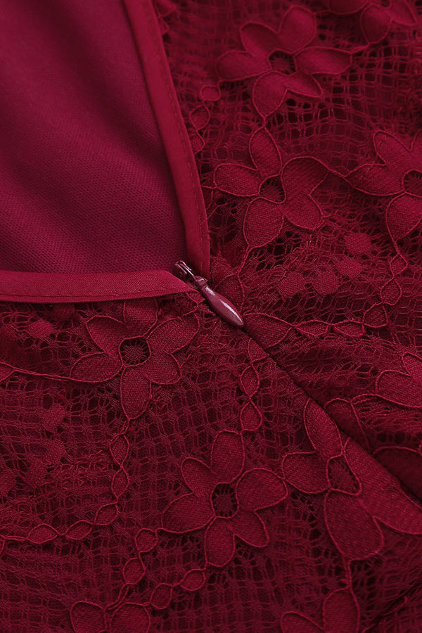 V-Neck Hi-Low Burgundy Party Dress with Ribbon