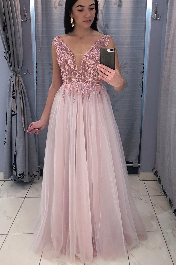 Gorgeous Beading Blush Pink Long Prom Dress