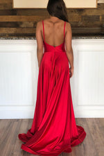 Spaghetti Straps Red Long Evening Dress with Open Back