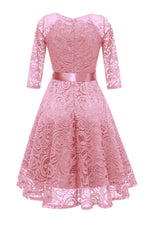 Long Sleeves Bow Short Pink Party Dress with Lace