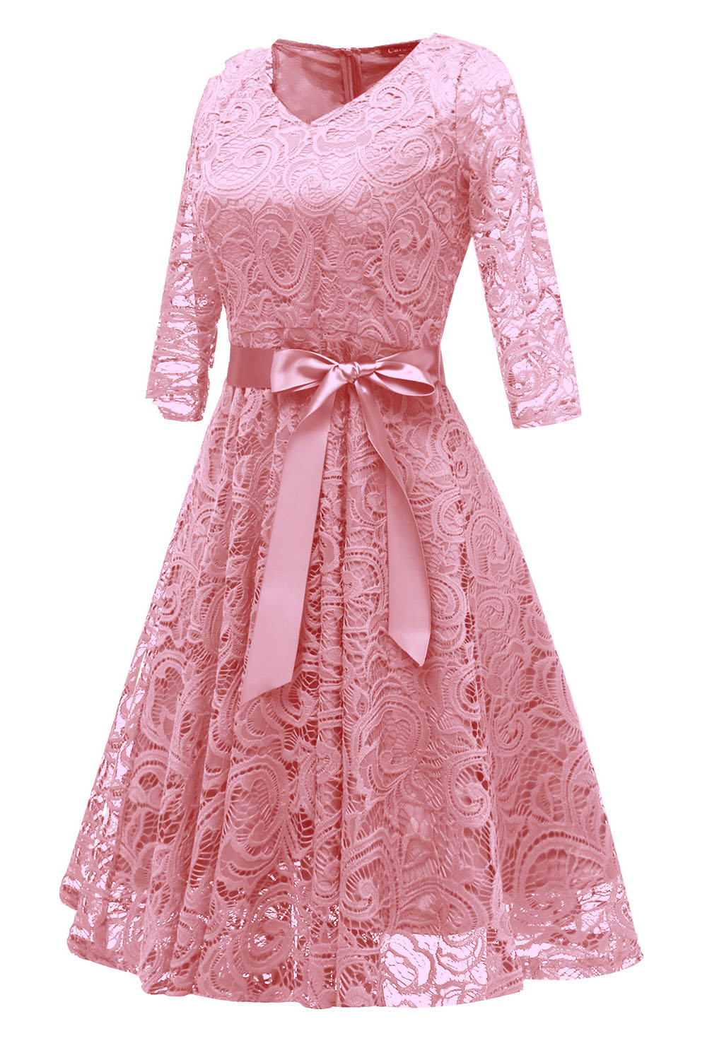 Long Sleeves Bow Short Pink Party Dress with Lace