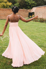 Simple Pink Straps Long Bridesmaid Wedding Party Dress