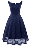 V-Wire Lace Navy Blue Short Party Dress