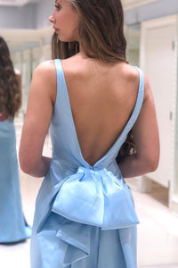Pretty Satin Trumpet V-Neck Backless Party Prom Dress With Bow