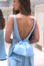 Mermaid V-Back Watteau Light Sky Blue Prom Dress