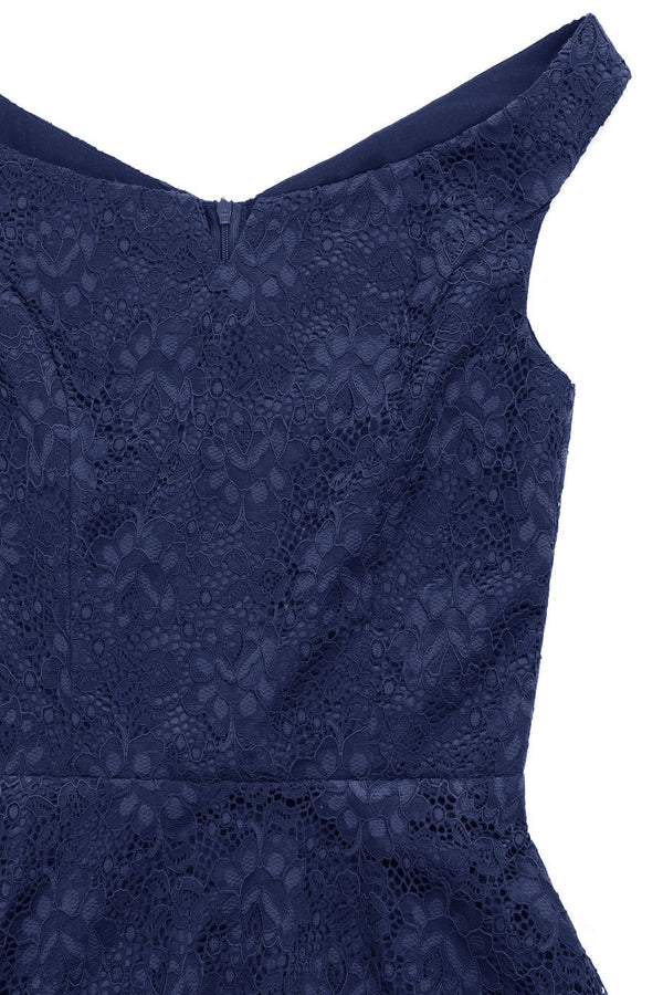 V-Wire Lace Navy Blue Short Party Dress