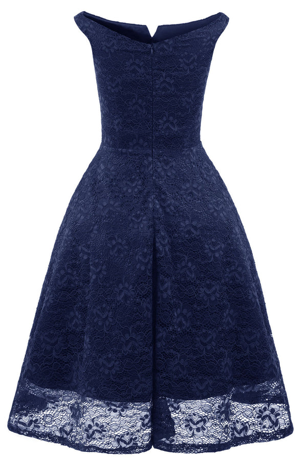 V-Wire Lace Navy Blue Short Party Dress