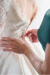Princess Long Half Sleeves A-line White Wedding Dress with Beads