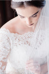 Princess Long Half Sleeves A-line White Wedding Dress with Beads