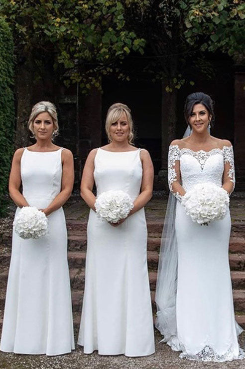 Boat Neck Sleeveless White Bridesmaid Dress with Open Back FancyVestido Boat Neck Sleeveless White Bridesmaid Dress with Open Back FancyVestido