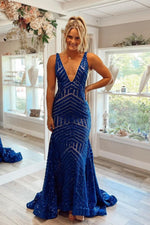 Mermaid Royal Blue V-Neck Long Party Dress