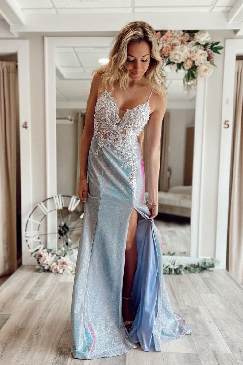 Sparkle Straps Mermaid Long Prom Dress with Appliques