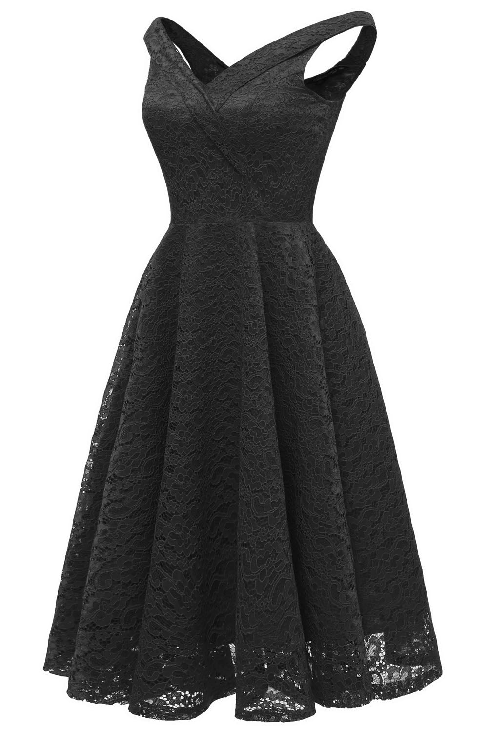Straps Zipper Up Lace Black Short Dress  FancyVestido