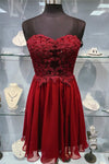Strapless Red Lace Appliques Homecoming Dress