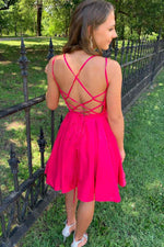 Simple Short Hot Pink Homecoming Dress with Lace UP Back