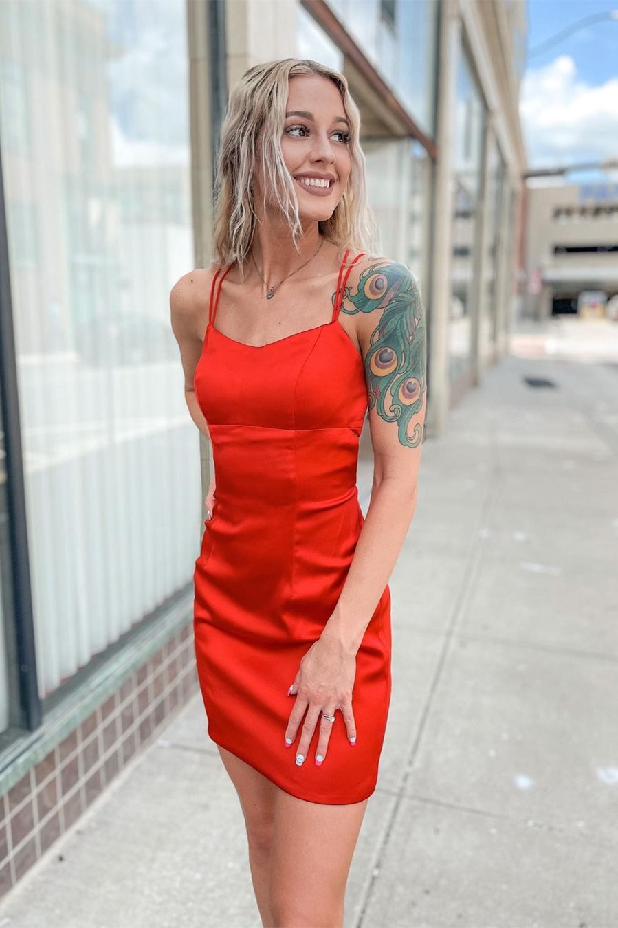 Straps Tight Red Satin Homecoming Dress – FancyVestido