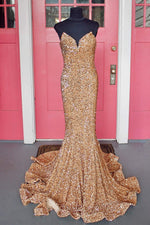 Sweetheart Gold Sequins Mermaid Long Formal Dress