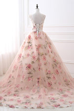 Illusion Neck Floral Tulle Lace-up Prom Evening Gowns