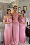 Elegant Pink floor Lenght Long Bridesmaid Dress