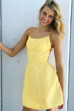 Double Spaghetti Straps Yellow Homecoming Dress with Lace Up Back