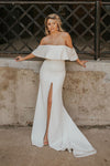 Long Mermaid Off the Shoulder Ivory Wedding Dress with Slit