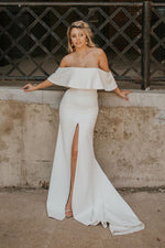 Long Mermaid Off the Shoulder Ivory Wedding Dress with Slit