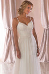 Long A-Line Spaghetti Straps White Wedding Dress with Lace Top