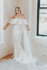 Long Mermaid Off the Shoulder Ivory Wedding Dress with Slit