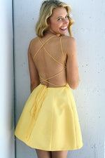 Double Spaghetti Straps Yellow Homecoming Dress with Lace Up Back