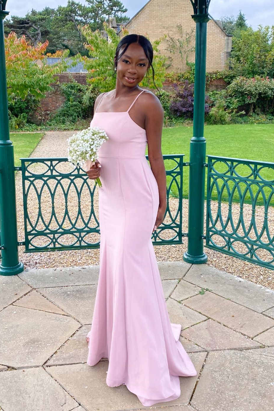 Pink Straps Mermaid Long Bridesmaid Dress – FancyVestido