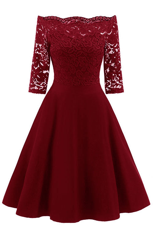 Off the Shoulder Half Sleeves Burgundy Short Party Gown FancyVestido Off the Shoulder Half Sleeves Burgundy Short Party Gown FancyVestido