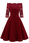 Off the Shoulder Half Sleeves Burgundy Short Party Gown