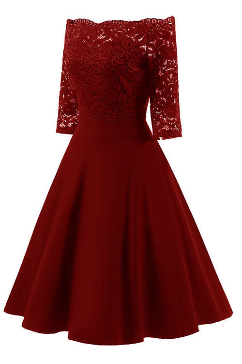 Off the Shoulder Half Sleeves Burgundy Short Party Gown FancyVestido Off the Shoulder Half Sleeves Burgundy Short Party Gown FancyVestido