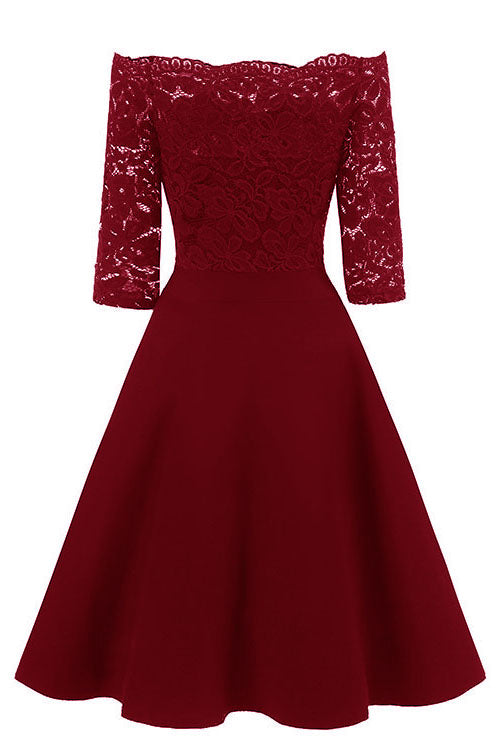 Off the Shoulder Half Sleeves Burgundy Short Party Gown FancyVestido Off the Shoulder Half Sleeves Burgundy Short Party Gown FancyVestido