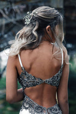 Long Spaghetti Straps Mermaid White Wedding Dress with Beads