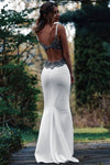 Long Spaghetti Straps Mermaid White Wedding Dress with Beads