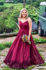 A-Line Chiffon Burgundy Bridesmaid Dress