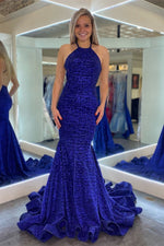 Halter Royal Blue Mermaid Long Formal Dress