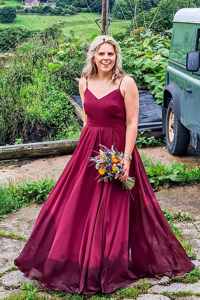 A-Line Chiffon Burgundy Bridesmaid Dress FancyVestido A-Line Chiffon Burgundy Bridesmaid Dress FancyVestido