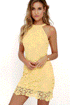 Sheath Halter Lace Yellow Party Dress