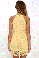 Sheath Halter Lace Yellow Party Dress