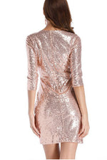 Sequins Half Sleeves Rose Gold Short Party Dress