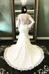 Mermaid Long Sleeves V-Neck Ivory Wedding Dress with Train