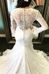 Mermaid Long Sleeves V-Neck Ivory Wedding Dress with Train